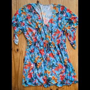 Floral Tie Front Swim Suit Cover-Up, SHEIN 3XL (18)